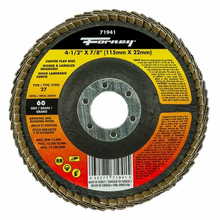 FORNEY Curved Edge Flap Disc, 4-1/2 in x 7/8 in, 60 Grit 71941